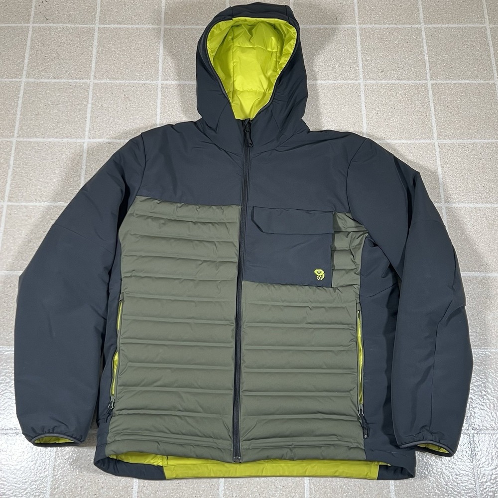 Mountain Hardwear Stretchdown Hybrid Jacket Mens XL Gray Hooded Insulated - Picture 1 of 7